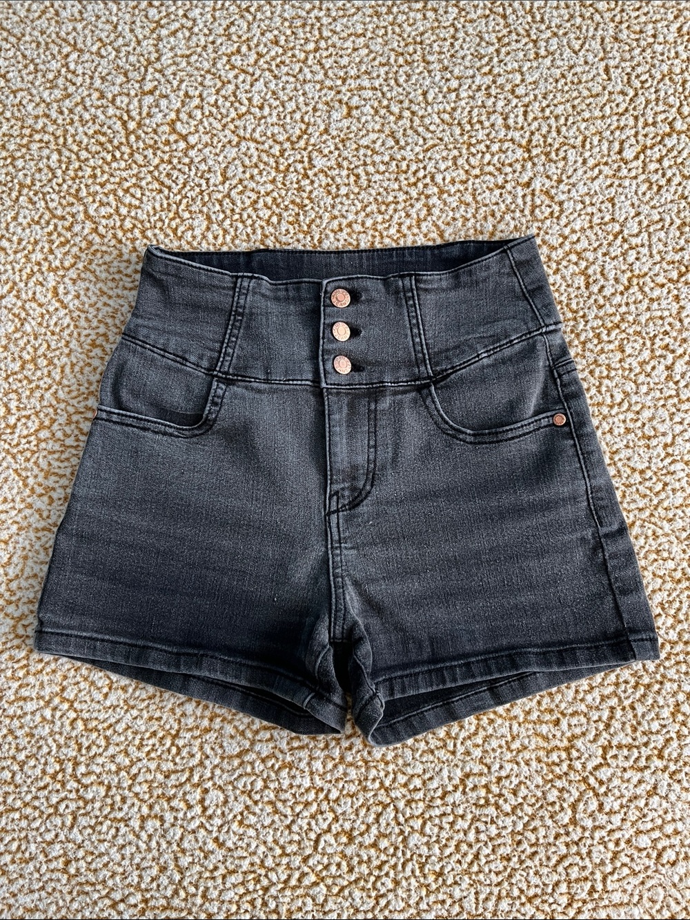 Guess High-Waist Black Denim Shorts with Triple Button